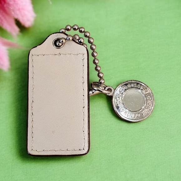 COACH Off White Leather RepTag Charm w Silver Coach Coin Charm - Picture 6 of 6